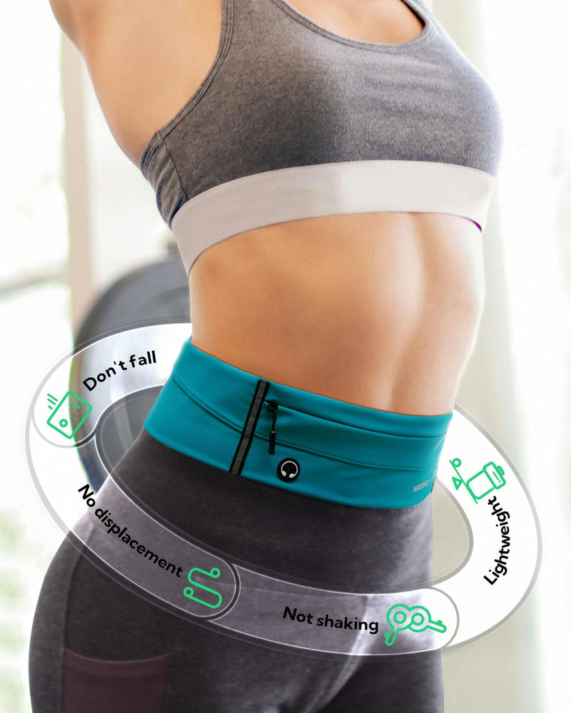 WATERFLY Running Belt Fanny Pack: Slim Elastic Sport Workout Waistband for Men and Women, Jogging Runner Phone Holder Belt, Marathon Jogger Waist Bag Blue