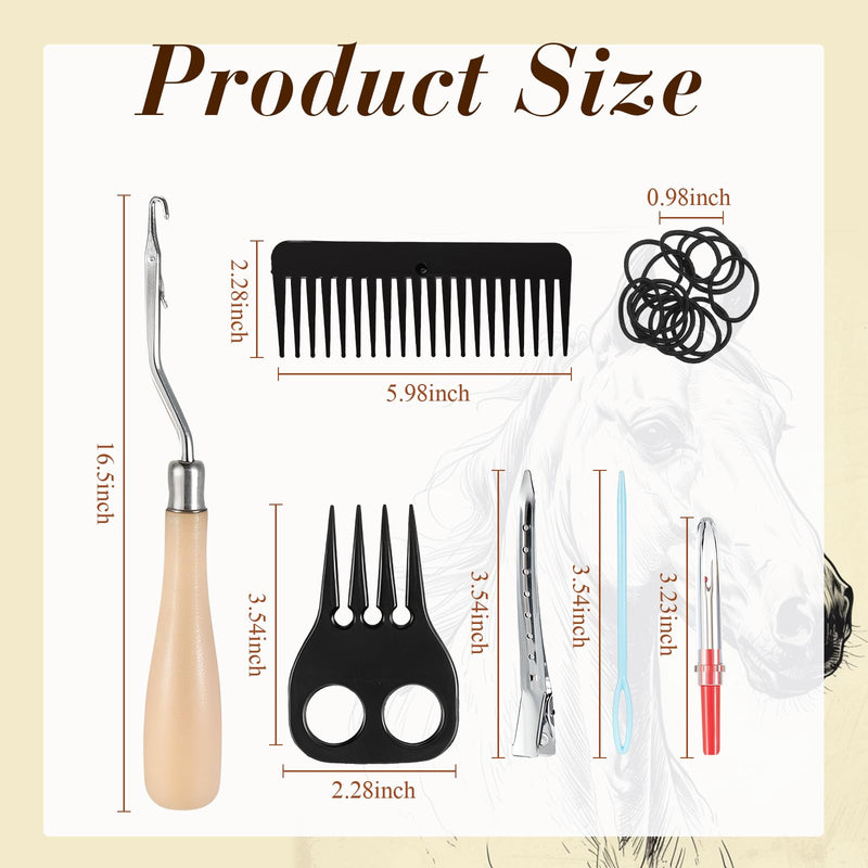 9 Pcs Mane Braiding Kit with Belt Horse Braiding Kit Including Removable Belt with Rug Hook Pin Brush Thread Cutter Mane Comb Hair Clips and Rubber Bands for Western Horse Party - BeesActive Australia