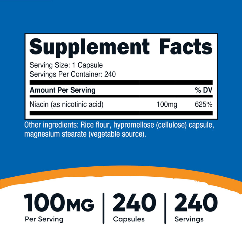 Nutricost Niacin (Vitamin B3) 100mg, 240 Capsules, with Flushing | GMO-Free, Gluten Free 240 Count (Pack of 1)