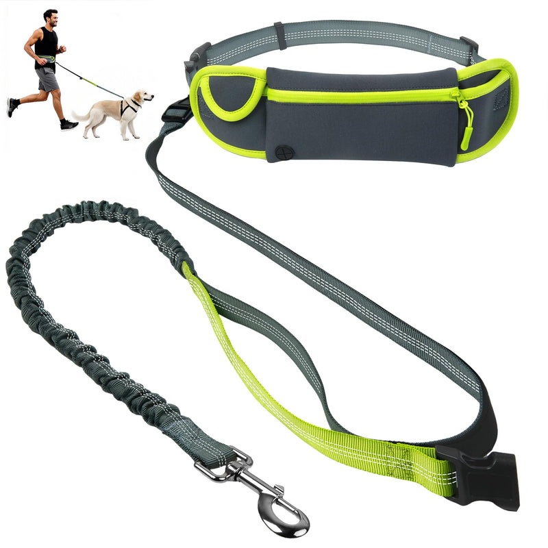 Hands Free Dog Leash with Zipper Pouch, Waist Leash for Dog Walking, Running and Hiking, Adjustable Belt with Handle, Reflective Bungee Design for Large & Medium Dogs Yellow