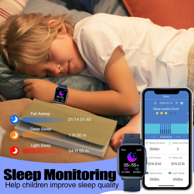 meoonley Kids Watch for Girls Boys with IP68 Waterproof, Girls Watch with 19 Sports Modes, Sleep Tracking, Pedometer, Stopwatch, Kids Activity Tracker, Birthday Gifts for Girls Age 6-15 Years Old Blue