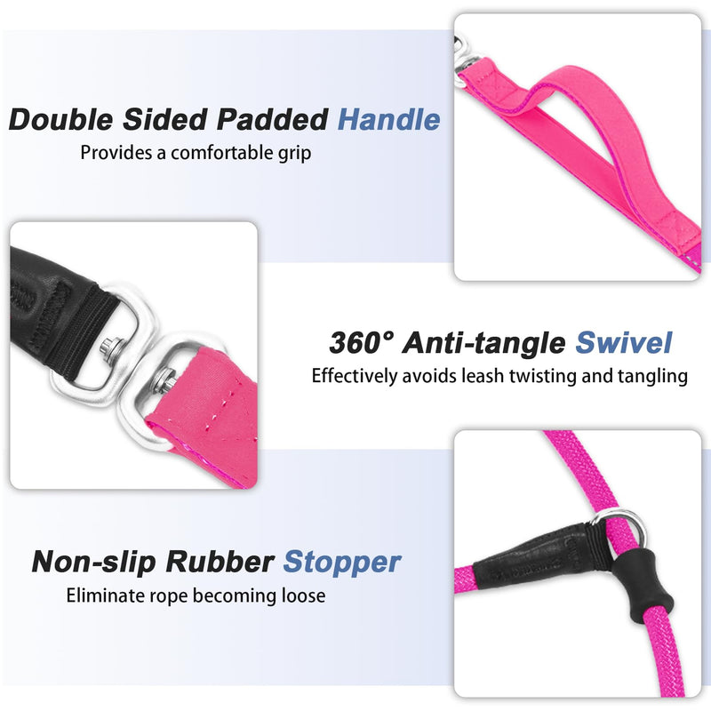 Slip Lead Dog Leash with Double Handle, Reflective Dog Training Leash [360° Swivel Anti-tangle] Heavy Duty Nylon Slip Leash and Collar for Large Medium Small Dogs No Pull Walking 5FT Hot Pink - BeesActive Australia