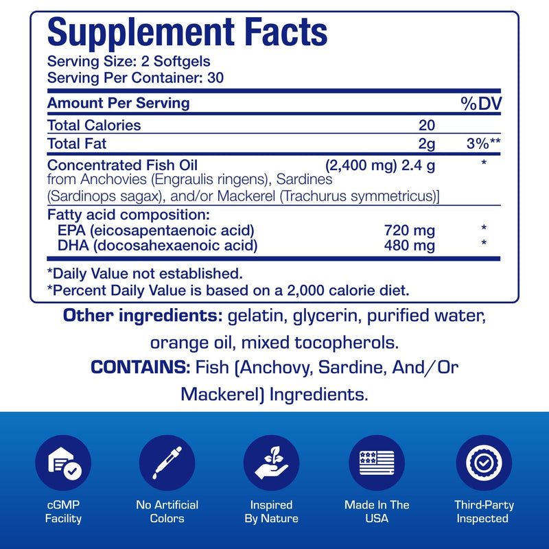 Omega 3 Fish Oil 1200 mg - Clinical DHA EPA Omega 3 Supplement with Burpless Fish Oil Brain Heart & Overall Health - Molecularly Distilled for Purity - Certified Sustainably Sourced (Orange Flavored)