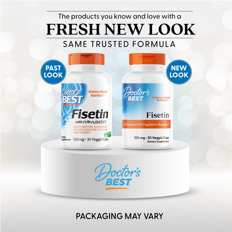 Doctor's Best Fisetin Supplement 100 mg for Men & Women - Brain Health & Antioxidant Support, Fisetin Capsules (as Novusetin) 100mg per Serving, Vegan, Gluten Free, Soy Free, Non GMO - 30 Veg Caps Unflavored 30 Count (Pack of 1)