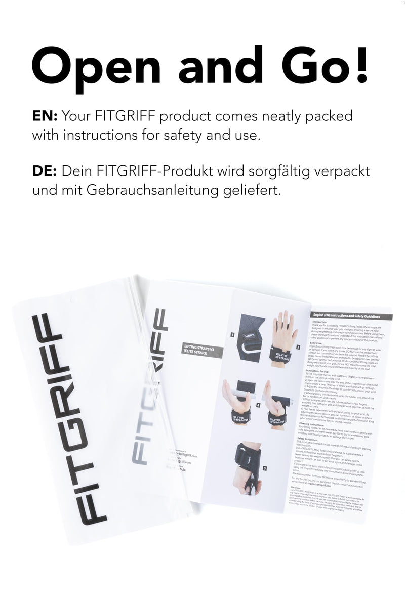 Fitgriff® Elite Straps - Lifting Wrist Straps (Rubber Grips) for Weightlifting, Gym, Workout, Deadlift - Anti-Slip Revolution for Men and Women Black XS