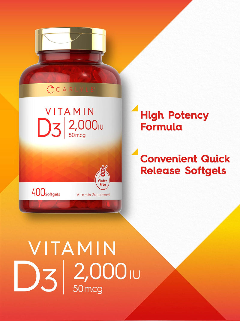 Carlyle Vitamin D3 2000IU Softgels | 400 Count | Non-GMO, Gluten Free Formula | 50 mcg | Vitamin D Supplement - BeesActive Australia