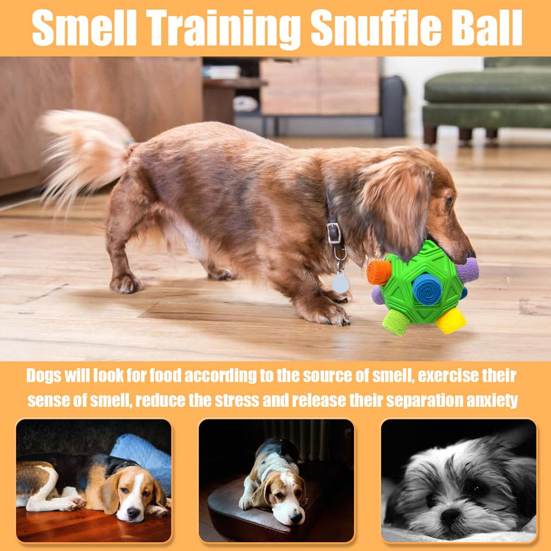 Dog Snuffle Ball-Interactive Puzzle Dog Toys Encourage Natural Foraging Skills Slow Feeder for Training and Stress Relief, Cloth Strip Hiding Food Chew Toys for Any Size Dogs with Squeaky Carrot Toy Green - BeesActive Australia