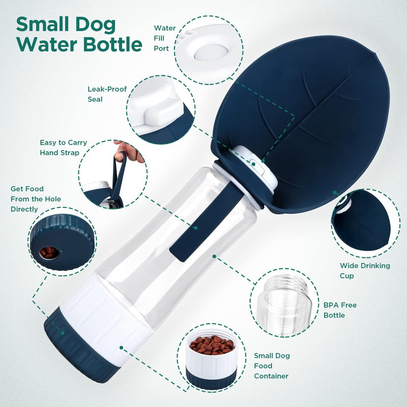 Dog Water Bottle, Portable Pet Water Bottle with Food Container and Drinking Feeder, Leak Proof, BPA-Free, Foldable Puppy Water cup Dispenser for Outdoor Walking, Travel, Hiking 20OZ Dark Blue/20oz - BeesActive Australia