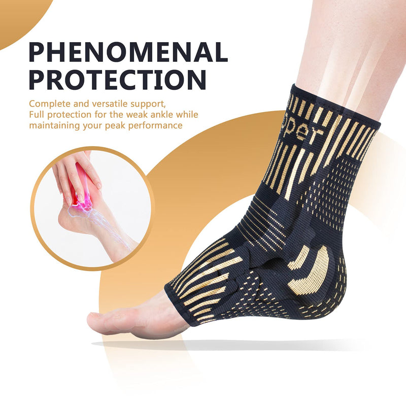 Lusenone Copper Ankle Brace Support for Men & Women (Pair), Best Ankle Compression Sleeve Socks for Plantar Fasciitis, Sprained Ankle, Achilles Tendon, Pain Relief, Recovery, Sports Medium Copper-black (Pack of 2) - BeesActive Australia