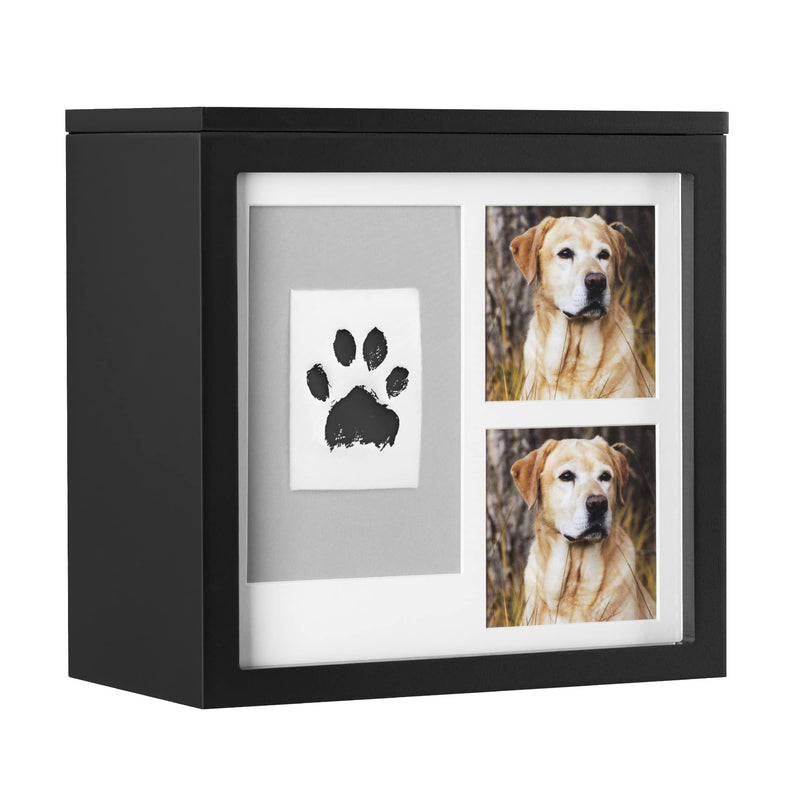 Navaris urn for dog or cat - animal urn including space for 2 photos and paw print - dog urn cat urn - animal urn for dogs - dog box in black - BeesActive Australia