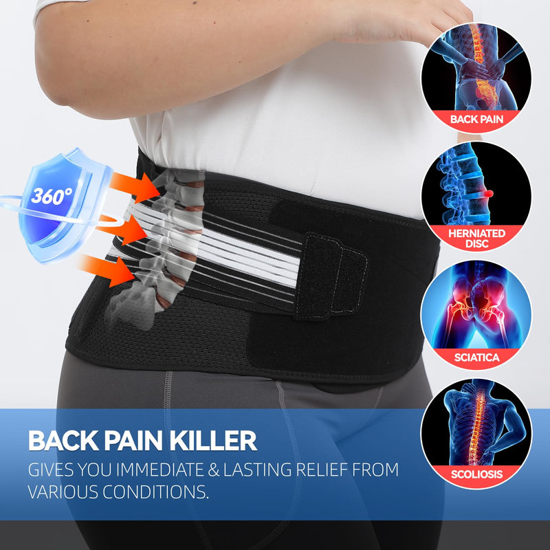 Back Brace for Lower Back Pain, Decompression Lumbar Support Belt with 3D Lumbar Pad for Men/Women Pain Relief from Sciatica, Herniated Disc, Scoliosis, M (Waist: 33"- 38") M ( Waist: 33"- 38" )