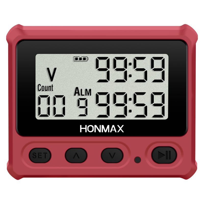 Digital Interval Timer, Stopwatch with Backlight, USB-C Rechargeable Clock, Red - BeesActive Australia