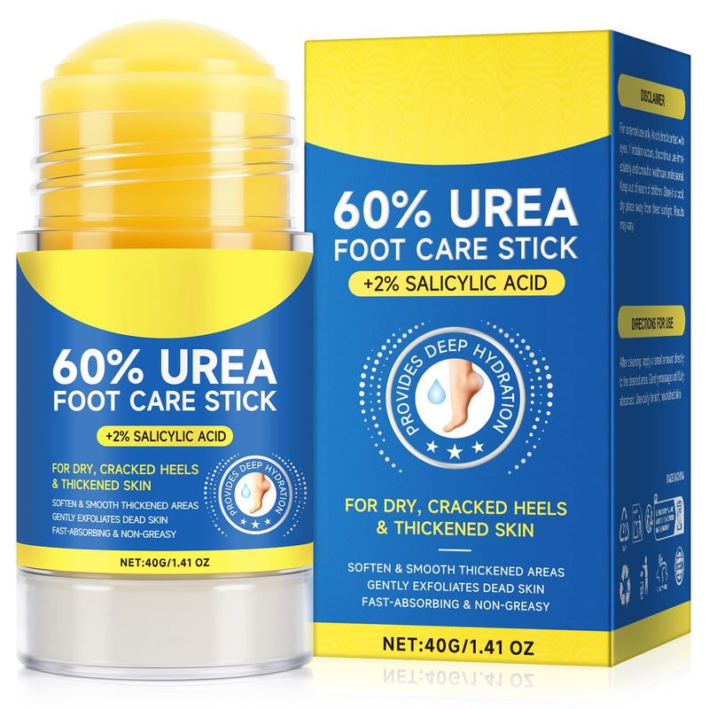 60% Urea Cream Stick with 2% Salicylic Acid, Maximum Strength Callus Remover for Dry Cracked Heels, Intensive Foot Cream for Dead Skin, Exfoliating Moisturizer for Hands, Knees, Elbows (1.4 oz) 1.41 Ounce (Pack of 1) - BeesActive Australia