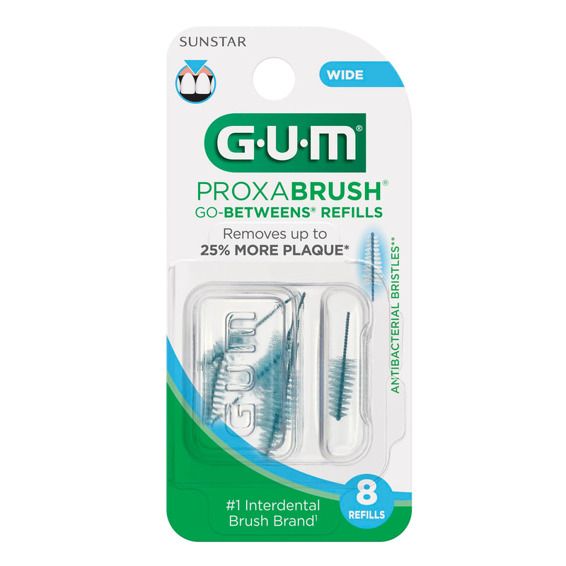 GUM Proxabrush Go-Betweens Refills - Wide - Compatible with GUM Permanent Handle - Reusable Interdental Brushes - Soft Bristled Dental Picks, 8 Count(Pack of 6) 48 Count