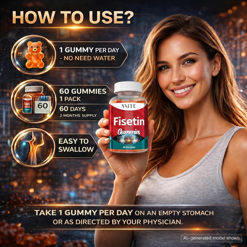 Fisetin Supplements 500mg - Gummy Supplement, Powerful Antioxidant Blend for Cellular Health Support - Vegan & Non-GMO Formula with Flavonoids & Plant Extracts, Boost Cognitive Function, 60 Gummies