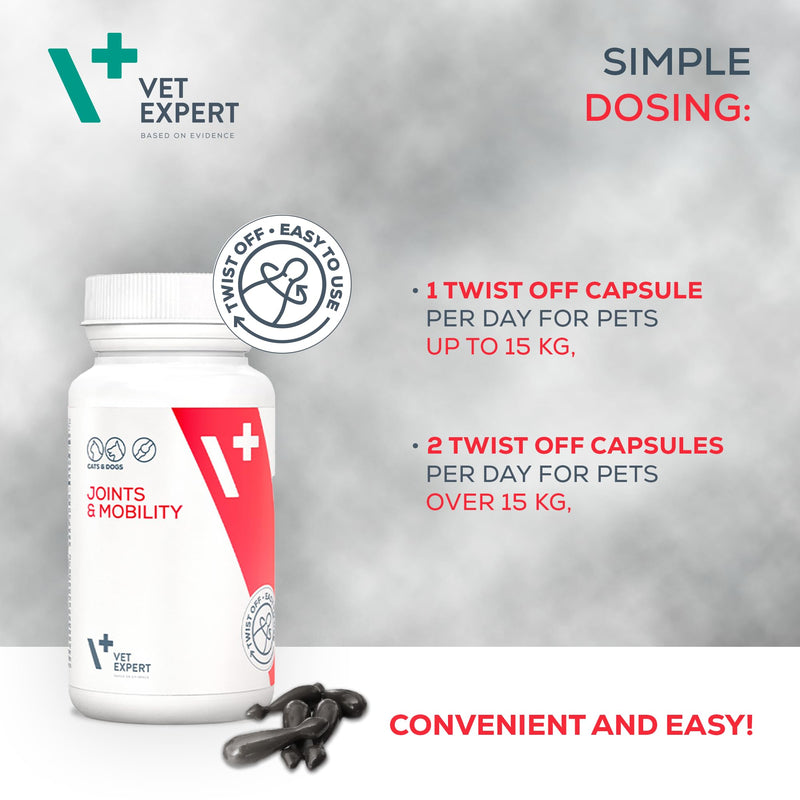 Vet Expert Joints & Mobility Supplement for Dogs and Cats – Supports healthy joints with Glucosamine, Chondroitin, Hyaluronic Acid, Vitamins C & E, and Manganese – 30 Twist-Off Capsules