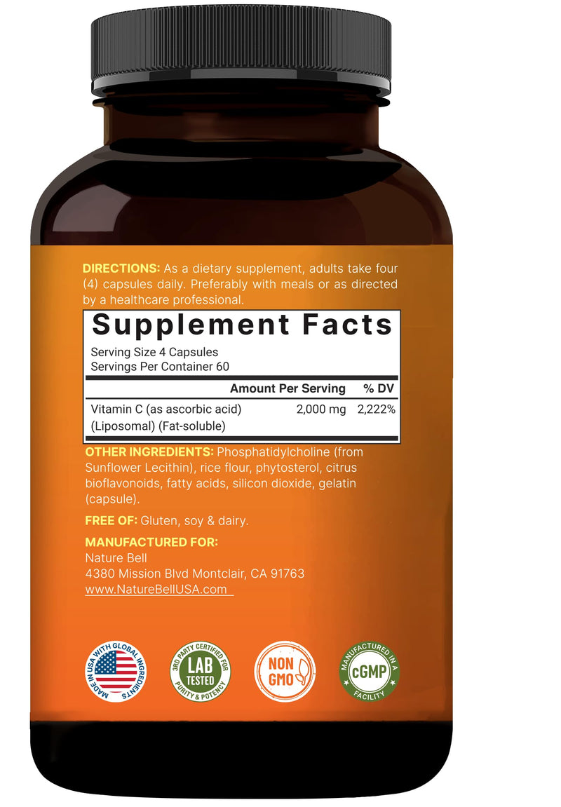 NatureBell Liposomal Vitamin C 2,000mg Per Serving, 240 Capsules | Fat-Soluble Vitamin C – Daily Vitamin Supplement for Men & Women – Non-GMO, Gluten Free 240 Count (Pack of 1)