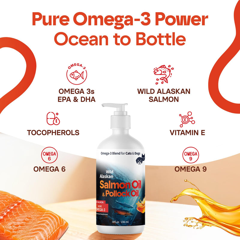 Wild Alaskan Omega 3 Salmon Oil for Dogs - Fish Oil for Dogs Natural Liquid - Must-Have Cat & Dog Essentials for Health - Cat and Dog Supplies Supports Skin & Coat - 8 Fl. Oz 8 fl oz