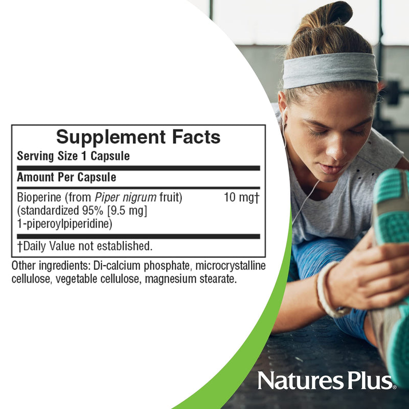 NaturesPlus Bioperine 10 - Black Pepper Extract - 90 Capsules - Supports Healthy Nutrient Absorption - Vegan, Gluten Free - 90 Servings
