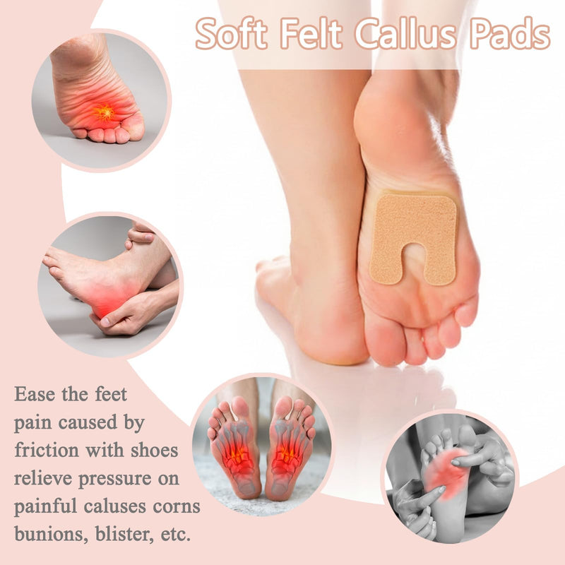 72Pcs U Shaped Callus Pads Self Adhesive Felt Foot Cushions for Plantar Pain Relief Brown Foot Callus Cushions to Prevent Rubbing Foot Care Pads for Men Women Beige - BeesActive Australia