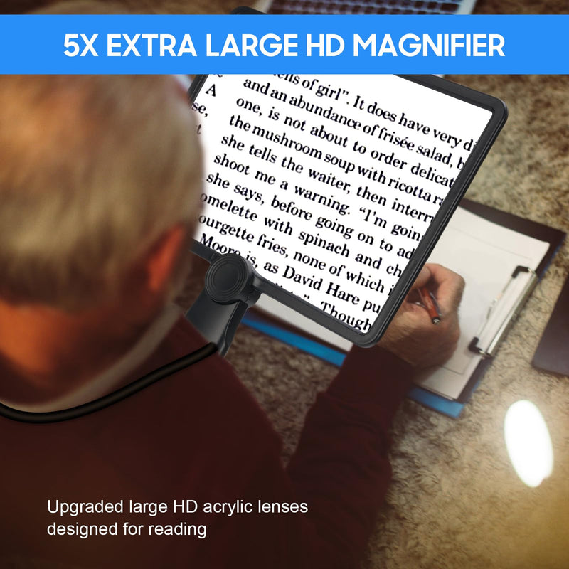 5X 10X Large Magnifying Glass with Lights for Reading Full Book Page