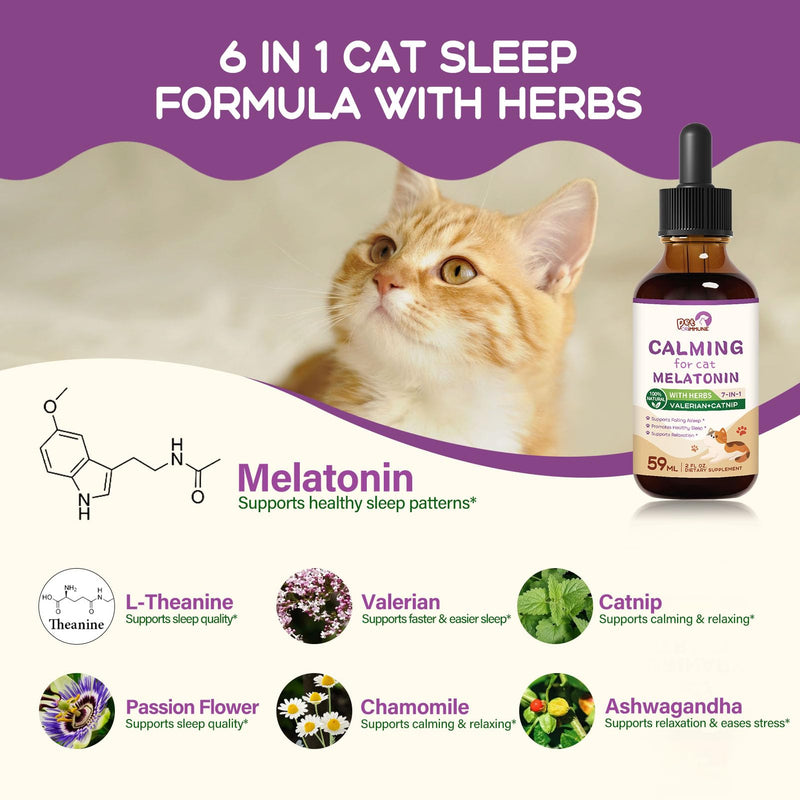 Calming for Cat Melatonin Drops, All in 1 Pure Natural Blend Supports Falling Asleep, Promotes Healthy Sleep & Supports Relaxation. 2 oz