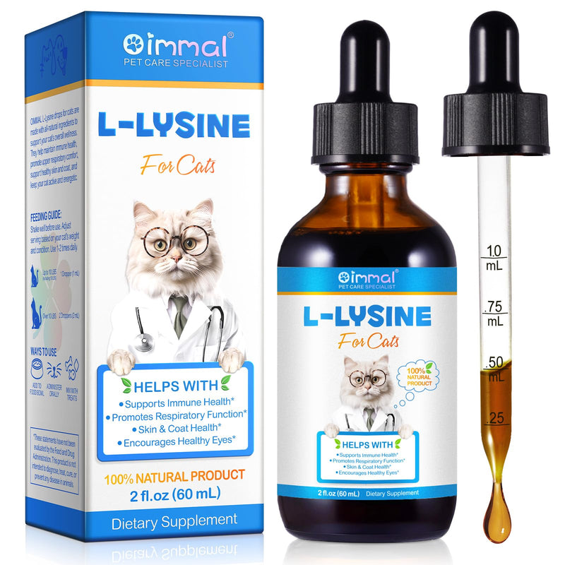 Lysine for Cats & Kittens - L-Lysine Supplement for Eye Function & Respiratory Health, Cat Lysine Drops for Respiratory, Sneezing, Runny Nose, Immune Support, Roast Chicken Flavor (60mL)