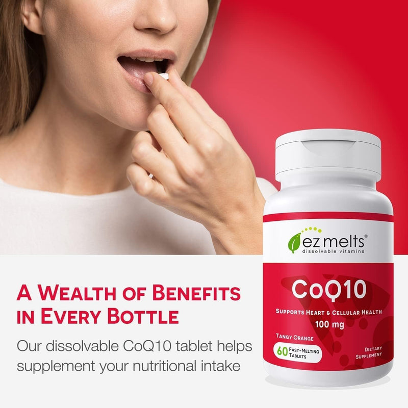 EZ Melts Coq10 - Antioxidant Supplement for Heart, Immune & Energy Support - No Artificial Flavors - Non-GMO & Vegan - Tangy Orange - 120 Dissolvable Tablets (120 Servings) 60 Count (Pack of 2)