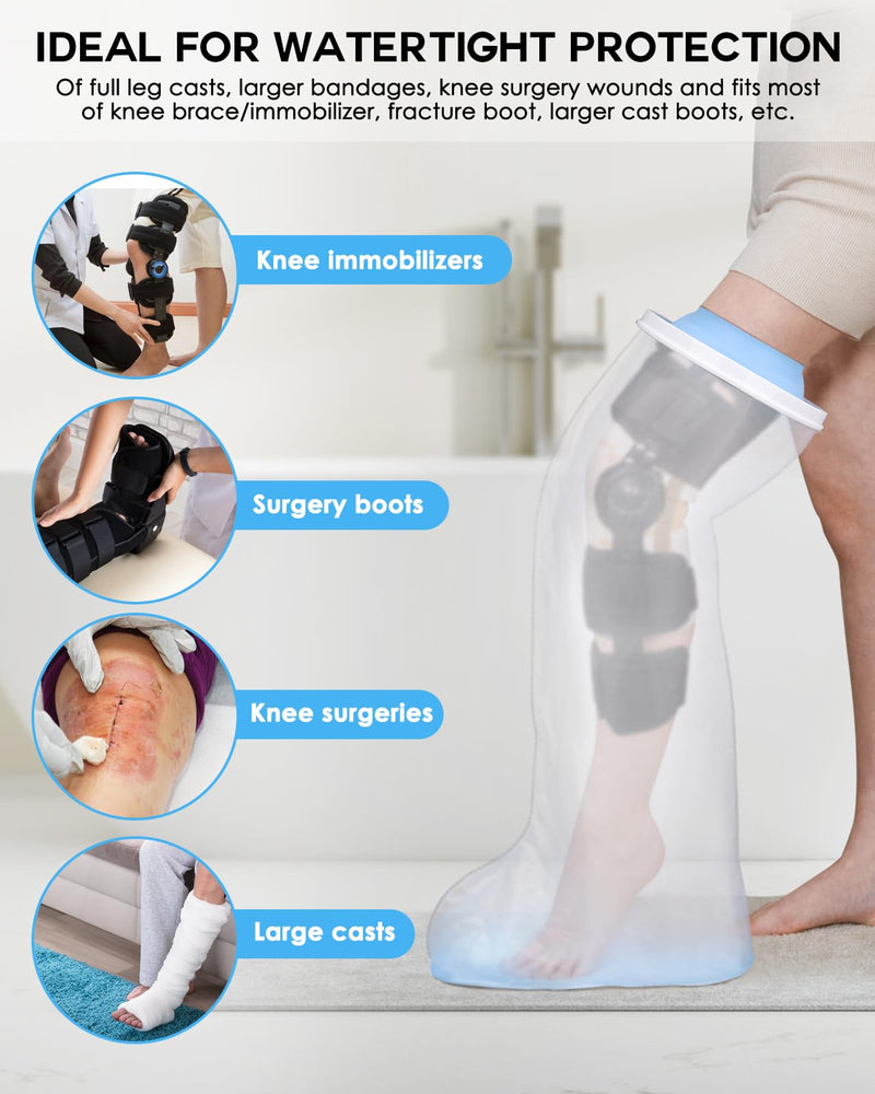 Waterproof Extra Wide Full Leg Cast Cover for Shower with Non-Slip Bottom, Extra Large Watertight Leg Cast Protector for Thigh Foot Ankle Surgery Wounds, Knee Immobilizer/Brace, Walking Boots,Reusable Full Leg-Extra Wide - BeesActive Australia