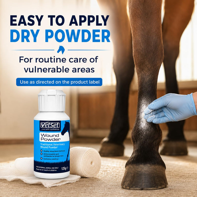 Wound Powder 125g | Traditional Veterinary Wound Powder for Horses, Dogs & Farm Animals | Highly Absorbent Formula with Antimicrobial & Antibacterial Properties (White) White Powder 125g