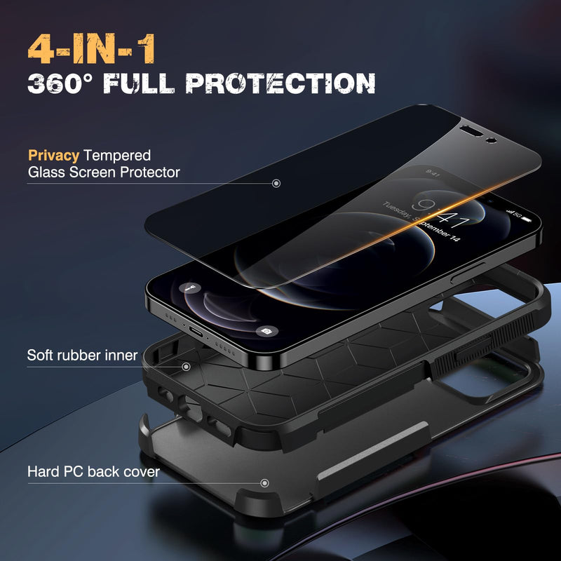 Diaclara Designed for iPhone 12 Pro Max Case, [with Privacy Screen Protector] [Anti Spy] [Military Grade Drop Protection] Heavy Duty Full-Body Shockproof Phone Case, Black iPhone 12 Pro Max 6.7" - BeesActive Australia