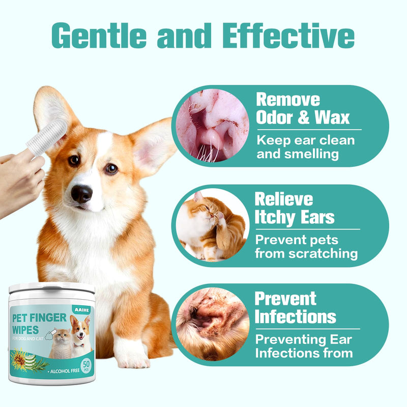 Dog Ear Finger Wipes,Gently Remove Ear Wax & Dirt,Relieve Ear Itching. All Natural Ingredients Dog Ear Wipes.Safe & Gentle Ear Wipes for Dog & Cat - 50 Count Green Tea 1.6'' 50pcs Light Green - PawsPlanet Australia