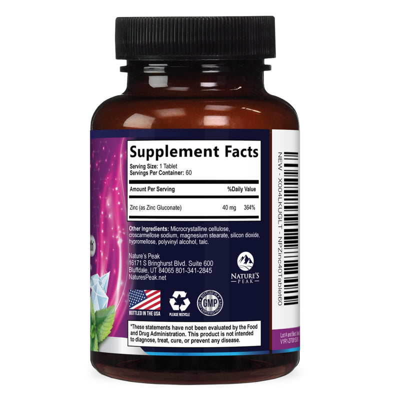 Zinc Supplements 40mg - 40mg of Zinc is the NIH's Safe Upper Daily Limit for Women & Men - Best Zink Supplement for Immune Support, Antioxidant, Skin Health, Gluten Free, Bottled in USA - 60 Caplets 60 Count (Pack of 1)