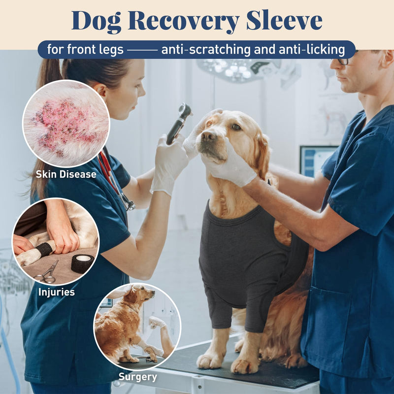 IECOii Adjustable Front Leg Sleeves for Dogs, Post-Surgery Dog Bodysuit for Small Dogs, Puppy Dog Onesie to Prevent Licking, Alternative Recovery Suit for Dogs, Black-S S(Chest Girth:14.17"-17.32") Black - BeesActive Australia
