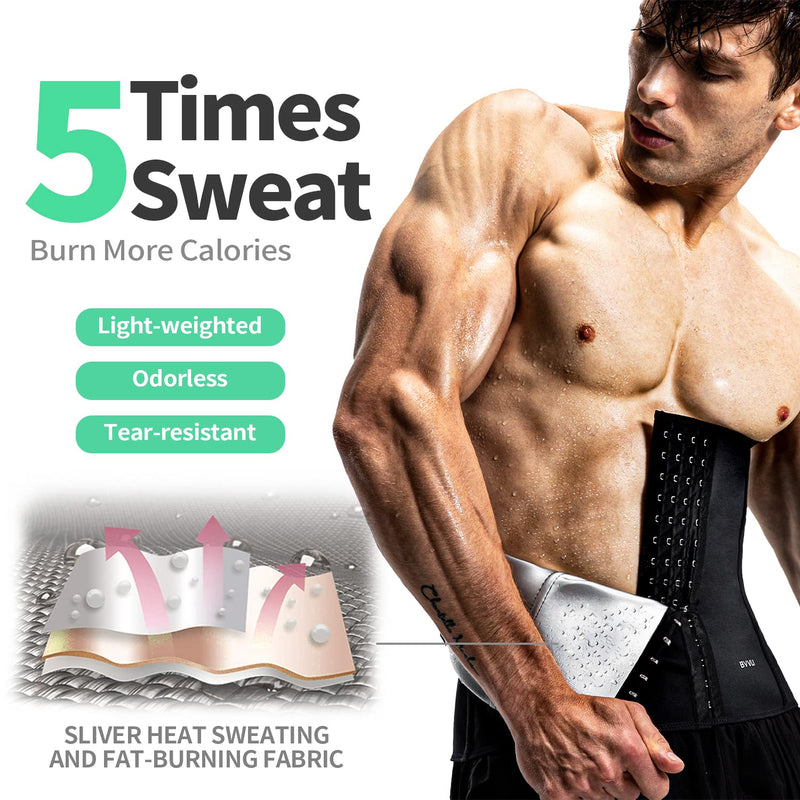 BVVU Waist Trainer for Men Waist Trimmer Tummy Control Sauna Sweat Belt Stomach Wrap Lower Belly Fat Back Support Black Large