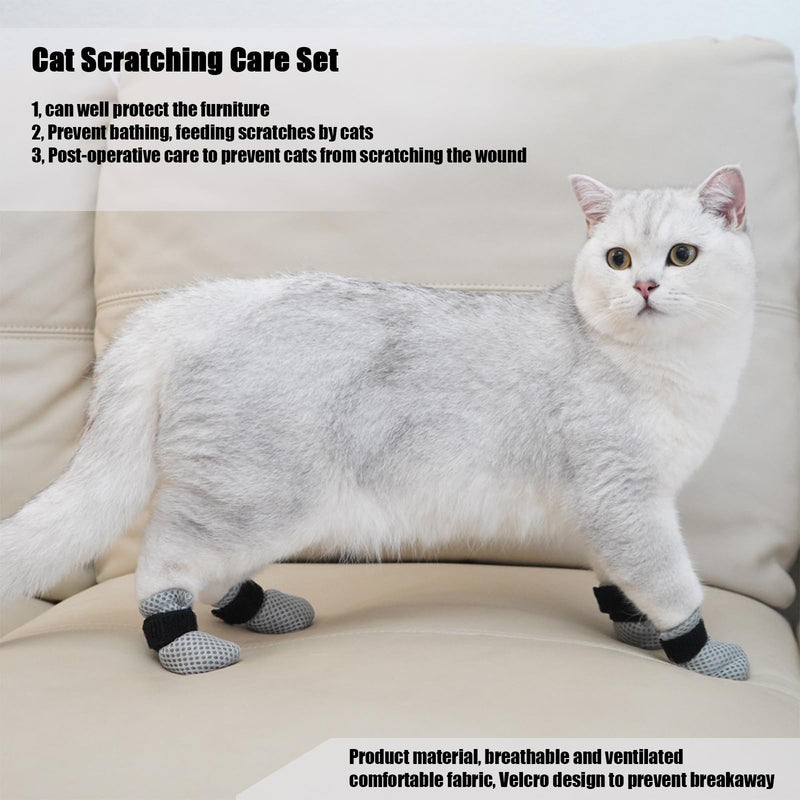 4Pcs Cat Scratch Cover for Nursing Rehabilitation Cat Boots Adjustable Cat Bath Bath Gloves，Anti-Scratch Pet Grooming Booties for Bathing Grey - BeesActive Australia