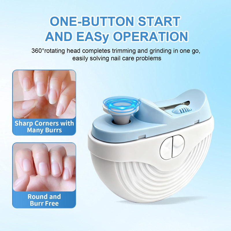 Electric Nail Clippers for Seniors,Upgrade Smart Nail Clippers 2026 New 3 in 1 Electric Clipper with Polishing and LED Light,Smart Toenail Clipper 3 Adjustable Speeds for Adults,Baby (Blue) Blue + White