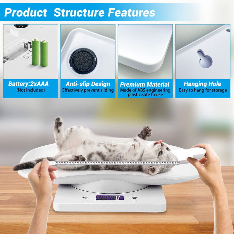 Digital Pet Scale,Puppy Scales for Weighing,Digital Small Animals Scales for Weighing,Whelping Supplies,Kitten Scale,Baby Scales for Newborn Dog Cat Crawl Pet,Capacity up to 33 lb,for New Pets Only 33lb White