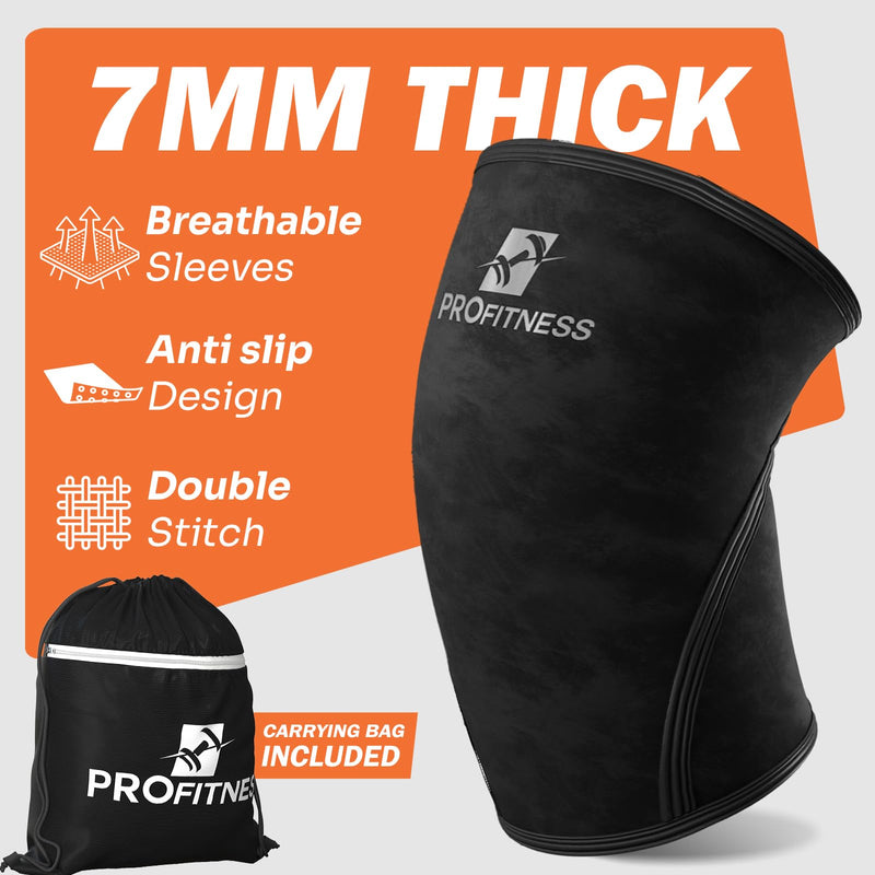 ProFitness Knee Sleeves Weightlifting Men & Women - 7mm Thick Premium Neoprene Weight Lifting Knee Sleeve for Women & Men Ideal for Squats, Powerlifting & Deadlift | Squat Knee Sleeves for Men & Women Black/Black Medium