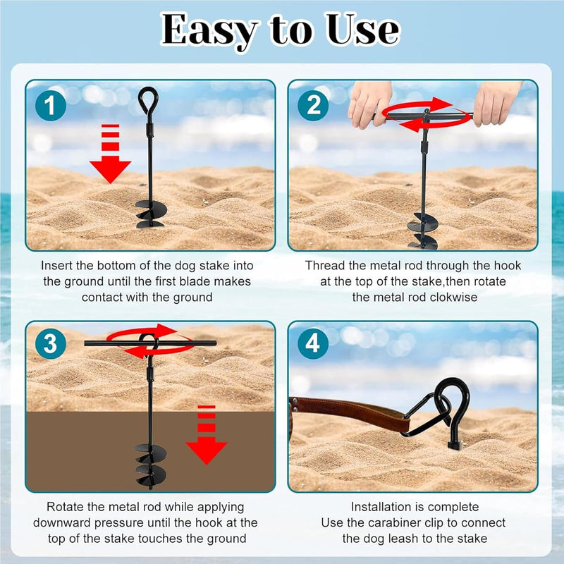 Heavy Duty Dog Tie Out Stake Spiral Strong Ground Anchor for Large Dog Up to 150 lbs, Dog Stake Runner for Yard, Dog Leads for Yard, Outdoor Dog Run for Camping Gear or Beach Accessories - BeesActive Australia