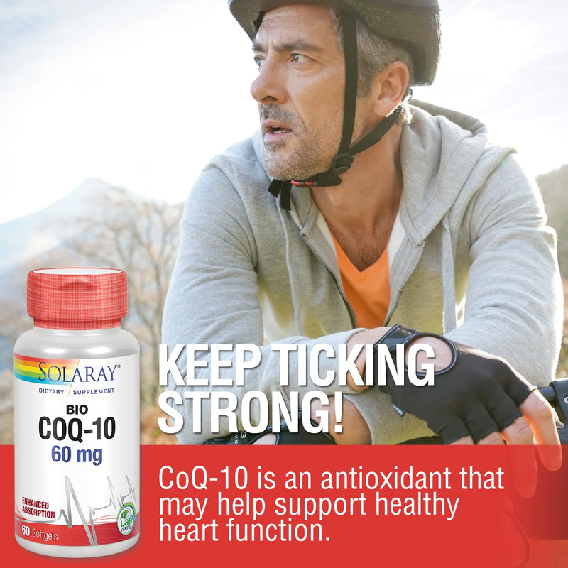 SOLARAY Bio CoQ-10 60 mg, 60 Softgels | Enhanced Absorption, Vitamins A & E, Healthy Heart Support, Cellular Energy Support