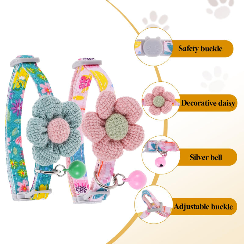 2 Pack Cotton Breakaway Cat Collar with Bell Breakaway Kitten Collar Blue&Pink Flowers Pendant Cute Cat Collar Cute Kitty Collar Pet Supplies Accessories for Girl Cats Boy Cats - BeesActive Australia