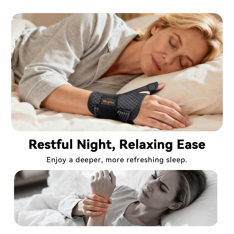 Ultra Breathable Thumb Brace for Right & Left Hand, [Upgraded Medical-Grade] Thumb Spica Splint for Trigger Thumb, Adjustable Thumb Support for De Quervains Tenosynovitis, Pain Relief, Arthritis, Tendonitis, Sprains S - Fit both hands Black