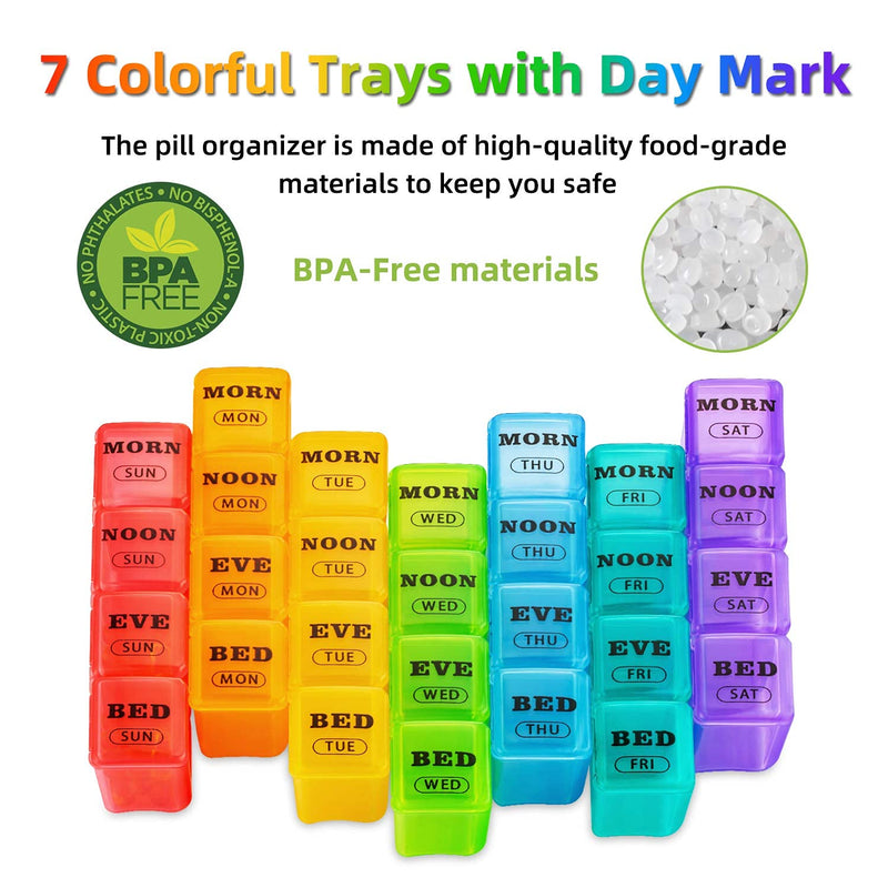XL Large Weekly Pill Organizer 4 Times a Day, 7-Day Pill Boxes AM PM, Big Compartments Pill Case, Monthly Medication Organizer 28 Days Dispenser for Fish Oils, Vitamin Holder Supplement White - BeesActive Australia