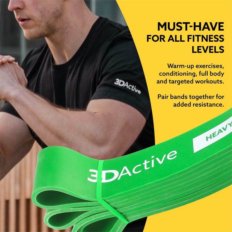 3DActive Pull Up Assist Band - Resistance Band for Strength Training, Powerlifting, Body Stretching, Crossfit - Exercise Guide Included. #4 Green - 50 to 125 Pounds (1.75 " *4.5mm) - Single Band