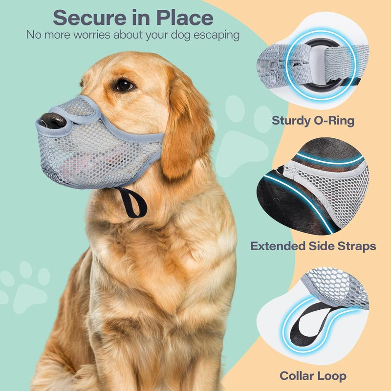 Muzzle for Dogs Muzzle Medium Dogs Muzzle for Large Dogs Muzzle Dog Adjustable Puppy Muzzles for Catching Biting, Licking and Chewing, Allows Panting and Drinking (L, Grey) - BeesActive Australia