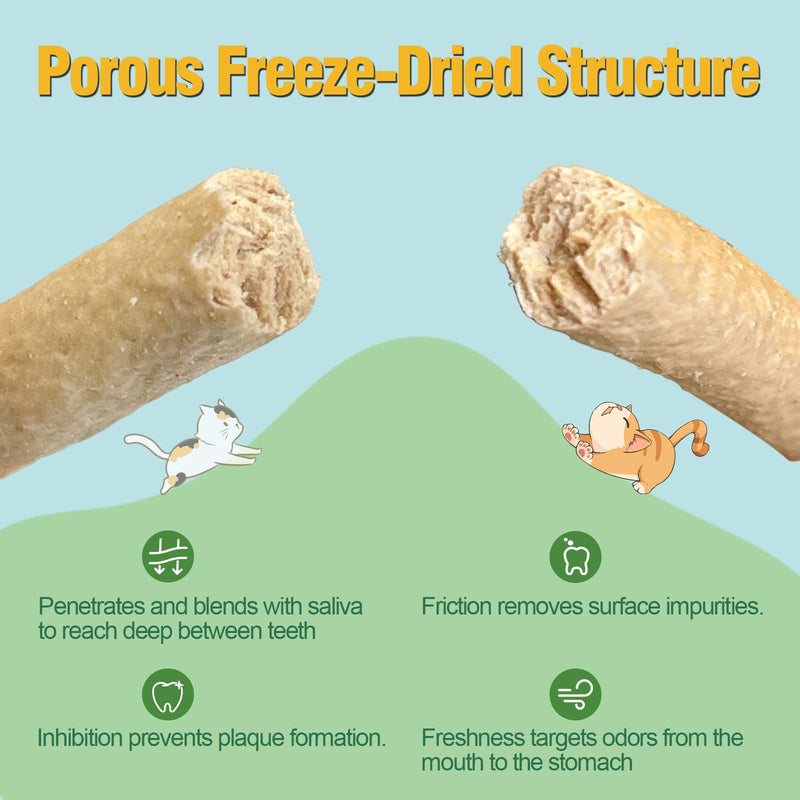 Freeze-Dried Cat Chews Sticks, Cat Dental Chew Supports Oral Care, Fresh Breath & Tartar Reduction