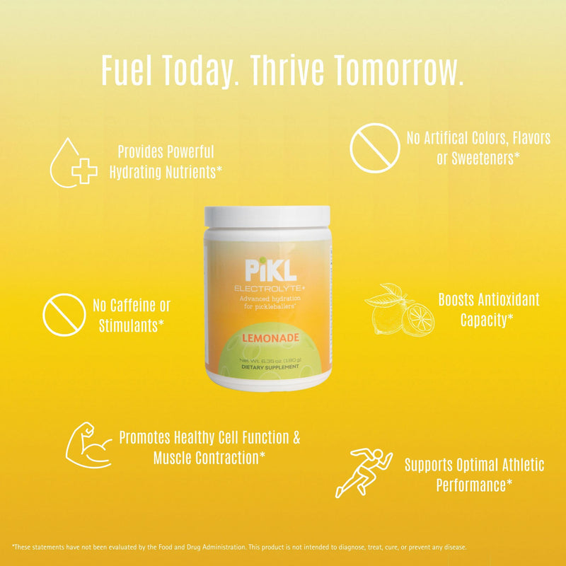 PiKL Nutrition Electrolyte Drink Mix for Pickleball | Magnesium & B-Vitamins | 0g Sugar | 30 Servings (Lemonade) Lemonade
