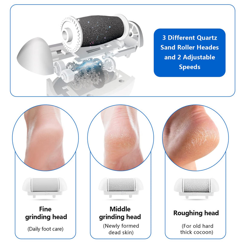 Electric Foot Callus Remover Kit, Elmchee Rechargeable Callous removers 3 Grinding Heads Waterproof Foot Scrubber File, Professional Pedicure Tools kit Feet Care for Dead, Cracked Dry Skin 1 Count (Pack of 1) White - BeesActive Australia