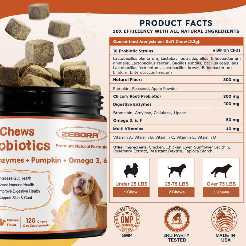 Probiotics for Dogs, Dog Probiotics for Digestive Health, Plus Pumpkin and Fish Oil, for Gut & Itchy, 120 Soft Chews 120 Chews - BeesActive Australia